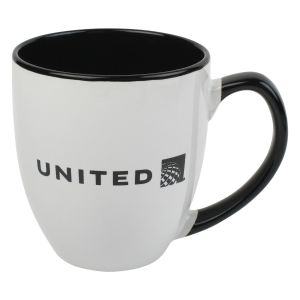 United Airlines White and Black Mug